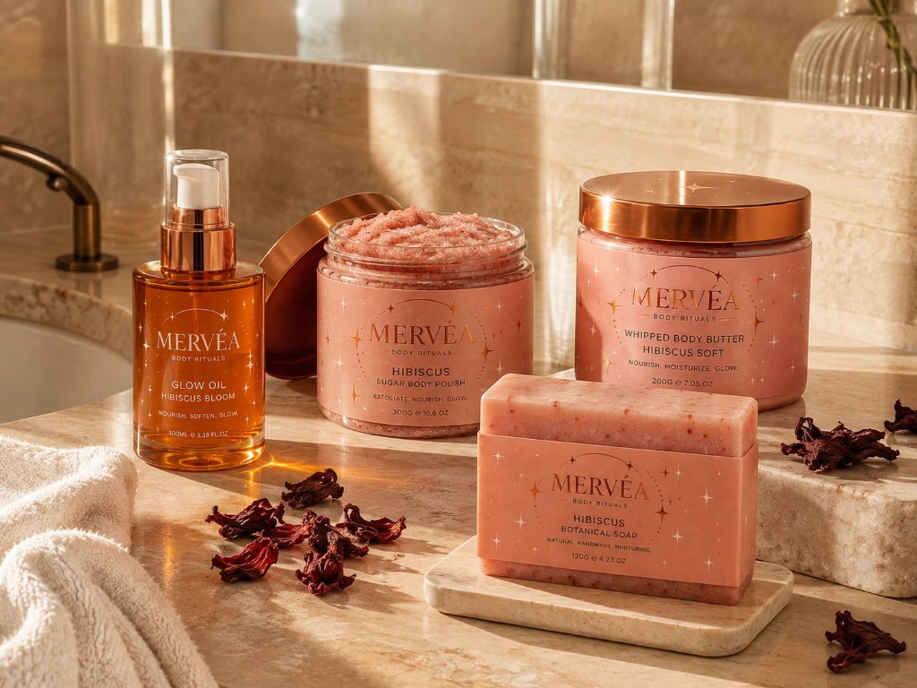 MERVÉA hibiscus collection on marble