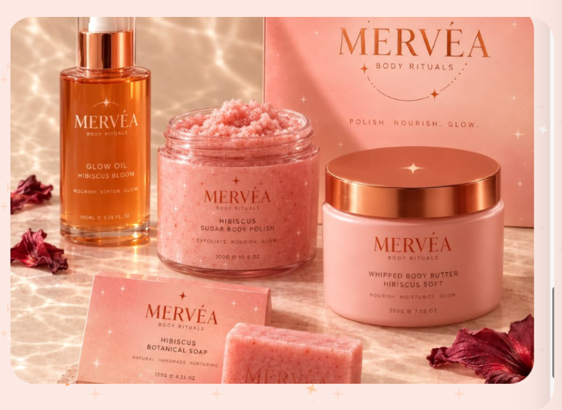 MERVÉA hibiscus body rituals on marble
